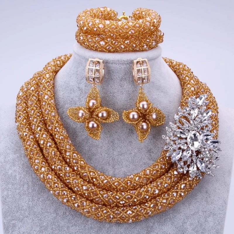 4 ujewelry Дубай Ювелирные наборы Золото Цвет Кристалл Люкс Цепочки и ожерелья