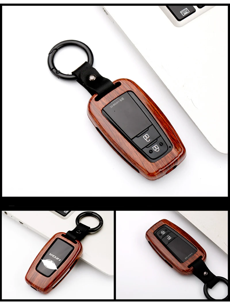 Wood grain Carbon Key Case For Toyota CHR Corolla RAV4 Avalon Land Cruiser Prado Prius Remote Fob2018 Accessories Keychain