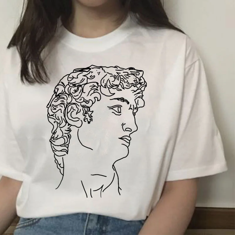 Michelangelo Давид ulzzang harajuku футболка женская футболка с принтом летняя Эстетическая женская футболка с графическими ручками 90s верхняя одежда - Цвет: 5455