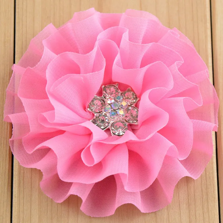 Цветы из шифона ручной работы 20 шт./лот 3 54 дюйма со стразами тканевый цветок для