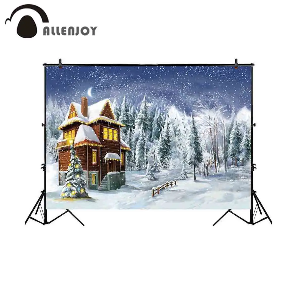 

Allenjoy photography backdrop painting winter snow forest wood house christmas background photocall shoot studio photobooth