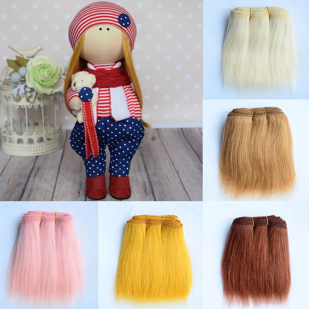 Extensiones de pelo de lana para todas las muñecas, mechones de pelo rectos de 18cm, color caqui, rosa y negro, accesorios para muñecas