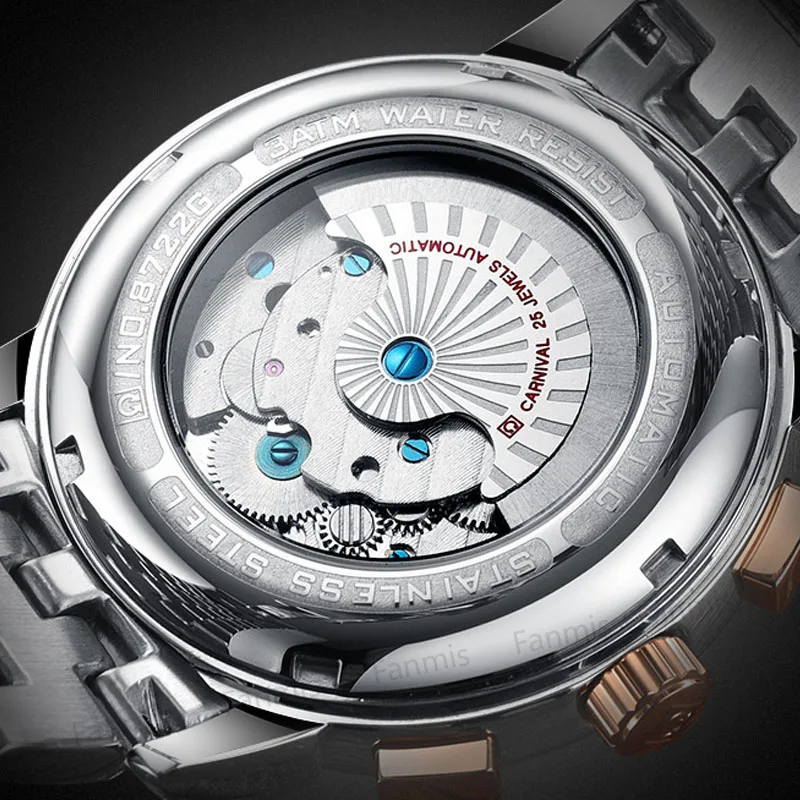 Карнавал полые механические часы Для мужчин Tourbillon Day Date Водонепроницаемый