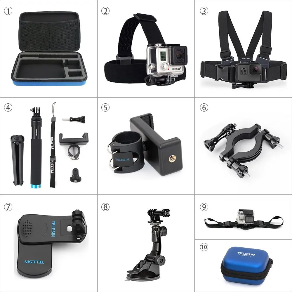 Аксессуары для TELESIN чехол 20 в 1 стартовый комплект GoPro Hero 6/5 7 черный экшн-камеры
