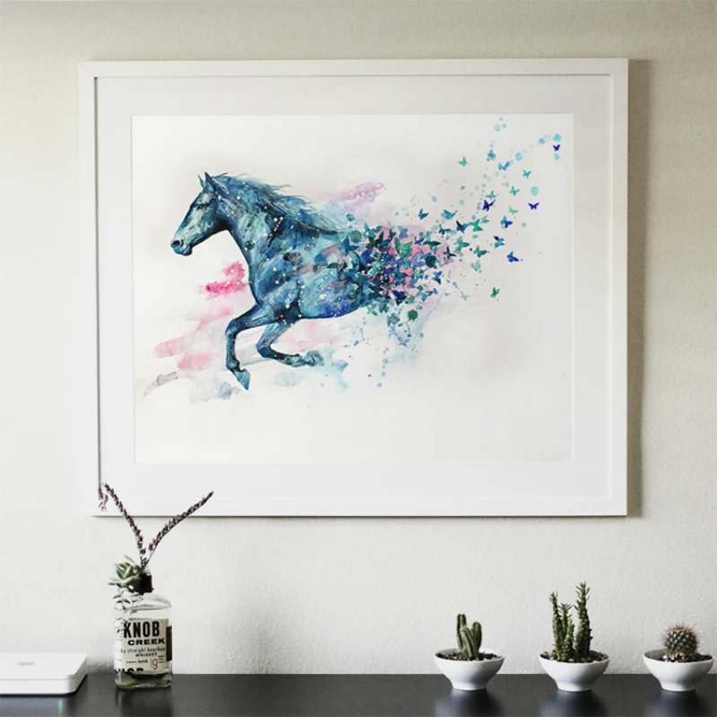 

Абстрактная Современная декоративная картина с изображением бегущей лошади 40 х50 см, Акварельные картины, Минималистичная домашняя мебель, ...