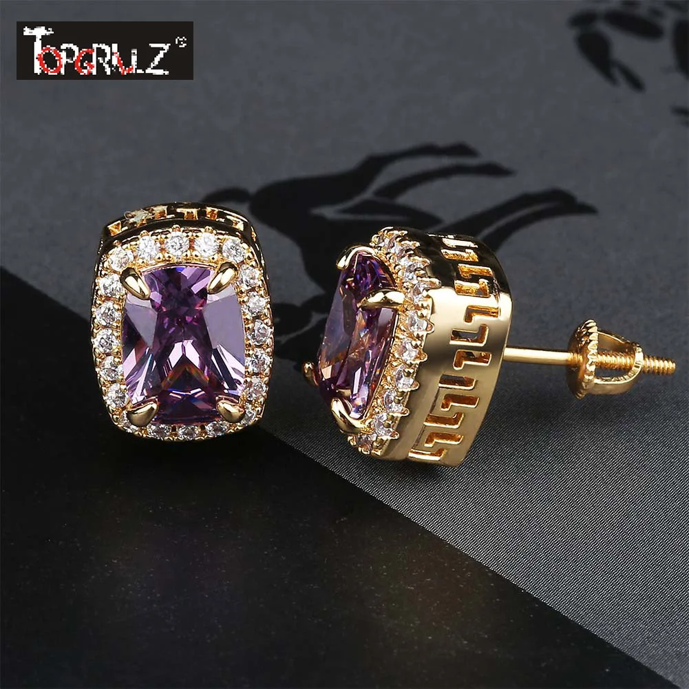 

TOPGRILLZ Multicolor Iced Out Bling Stud Earring Micro Pave Cubic Zircon Stones Square Earrings Hip Hop Jewelry For Gifts Party