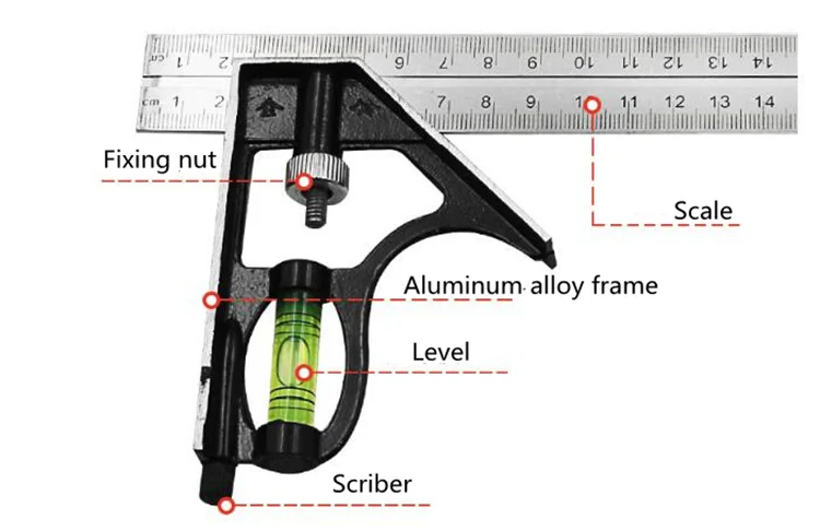 Профессиональный 300 мм(1") Комбинированная квадратная угловая линейка, регулируемый стальной транспортир, прямоугольная линейка, измерительные инструменты