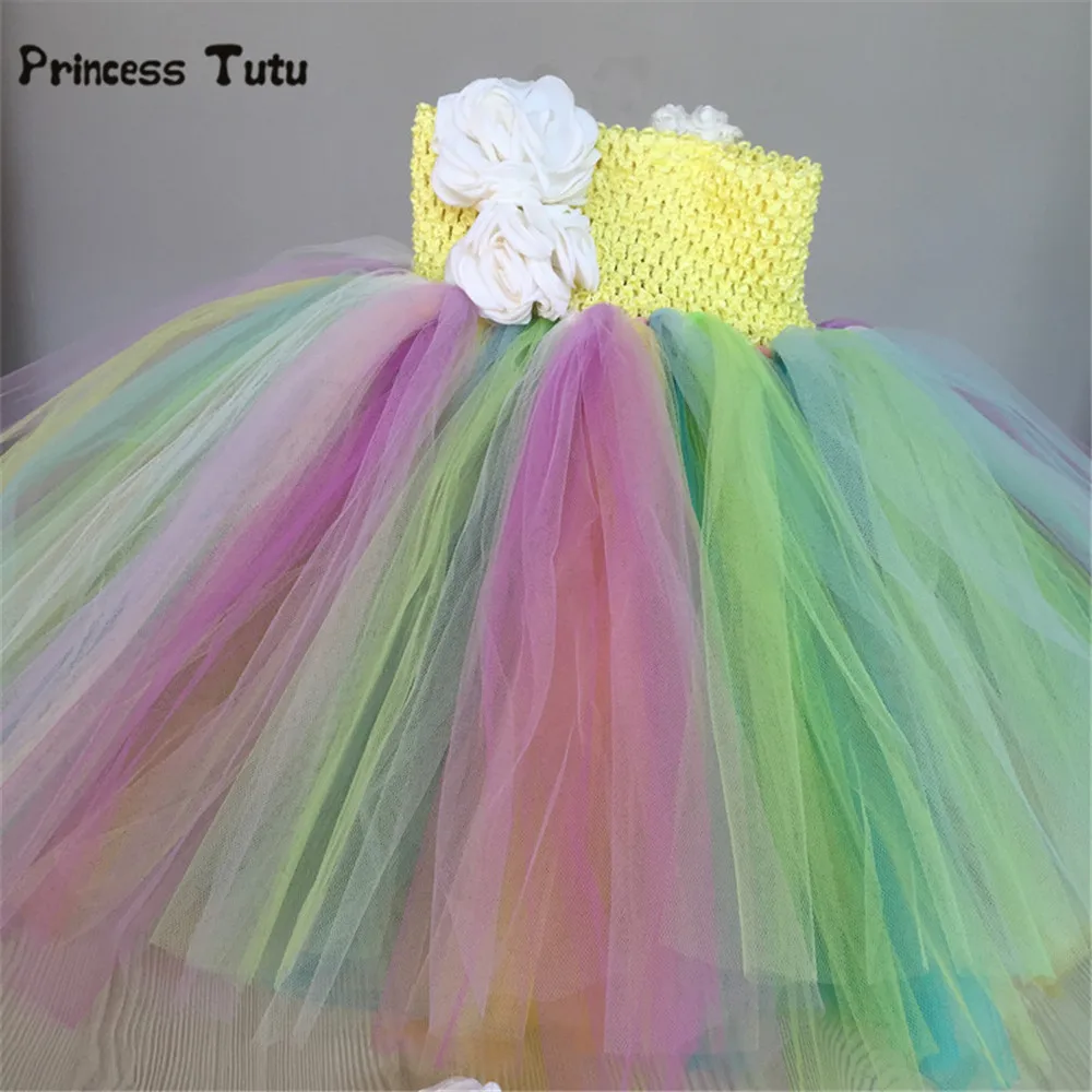 

Радужное платье для девочек, платье-пачка ярких цветов для выступлений, Детские фатиновые наряды для конкурса, платье для маленьких девочек...