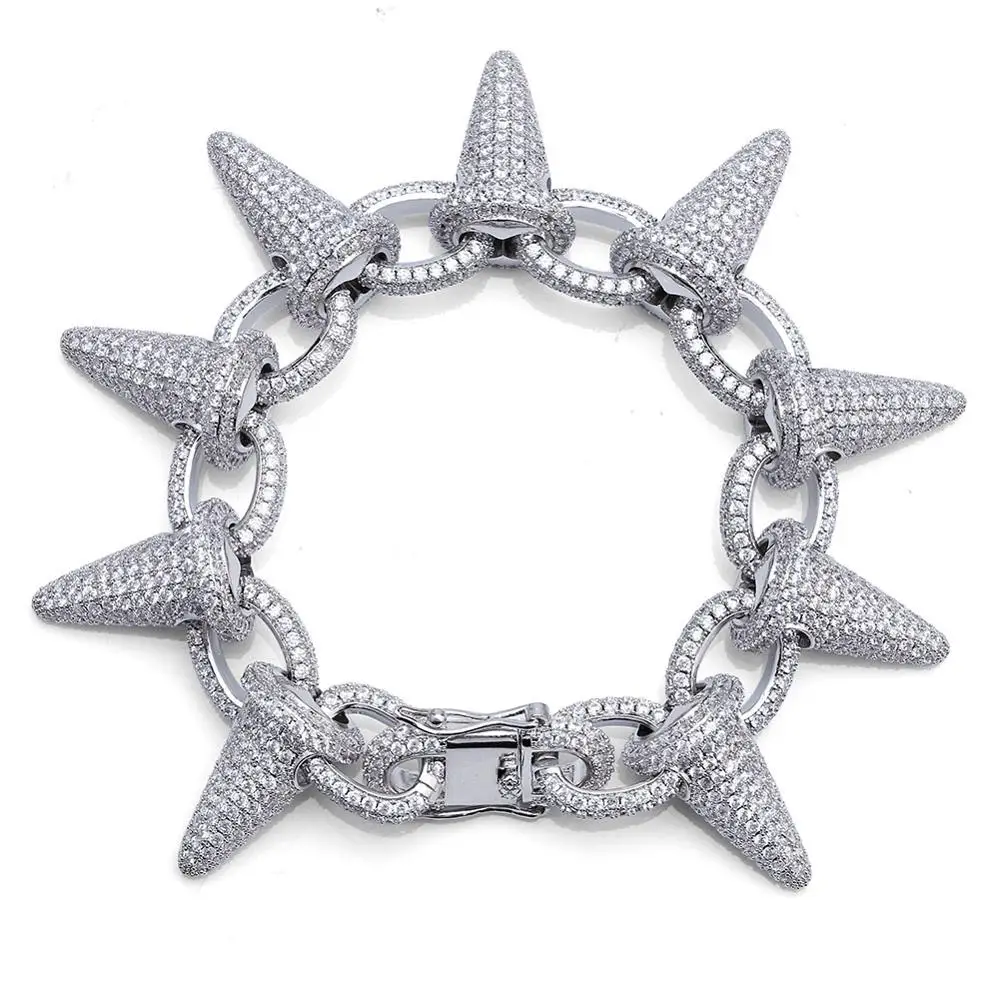 GUCY Iced Out тяжелый панк заклепки хип хоп Браслет Bling кубический циркон мужские очаровательные шипы браслеты золотой серебряный цвет Рождественский подарок - Окраска металла: Silver