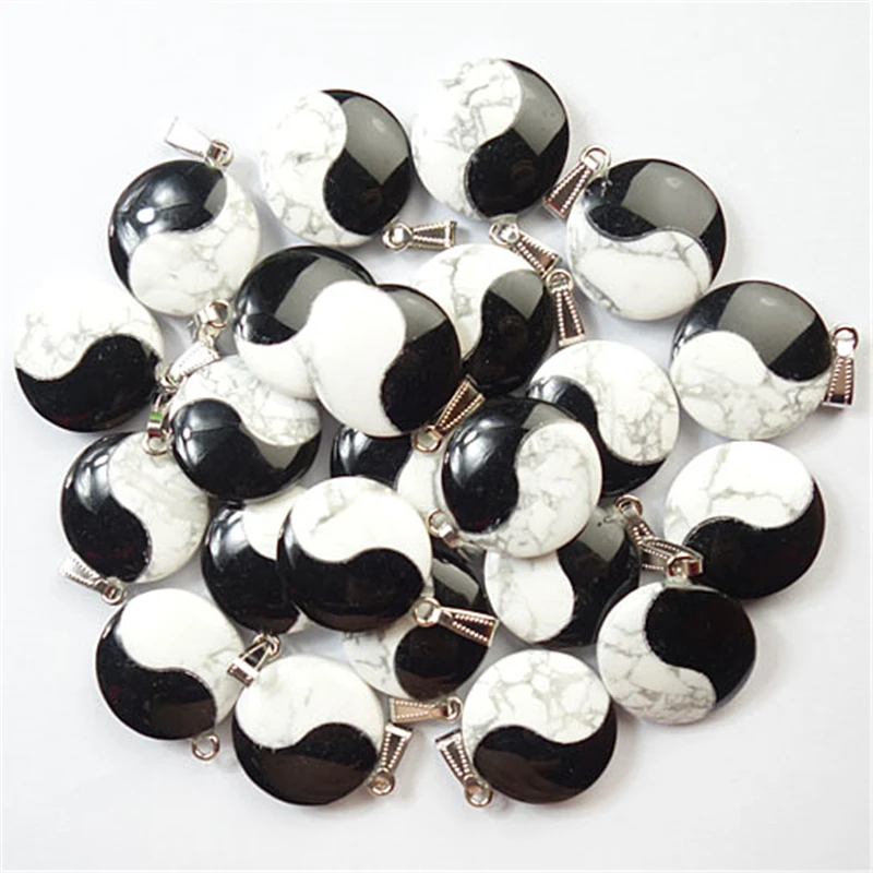 3 шт. белый хавлит и черный камень Инь Янь Тай Чи Подвеска бусина для сплетения