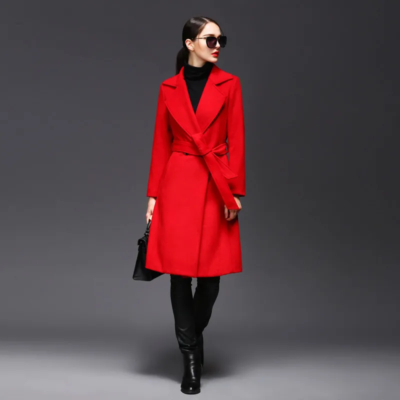 2016 корейский новый элегантный леди длинное кашемировое пальто женские