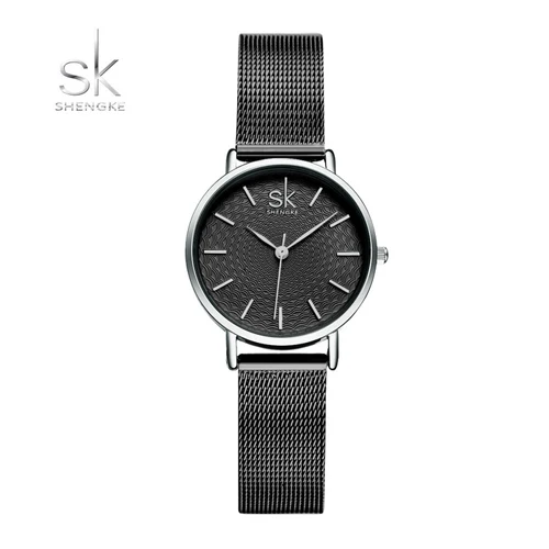 Black Shengke брендовые роскошные женские часы из нержавеющей стали Кварцевые часы Дамский Браслет Водонепроницаемый сетчатый ремень женские наручные часы Reloj Mujer - Цвет: Black