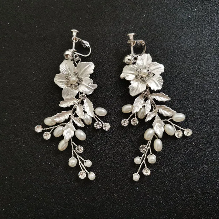2130 Silver SLBRIDAL, Стразы ручной работы, кристаллы, жемчужные клипсы на/ушной штифт, свадебные висячие серьги, свадебная люстра, серьги, Женские Ювелирные изделия - Окраска металла: 2130 Silver