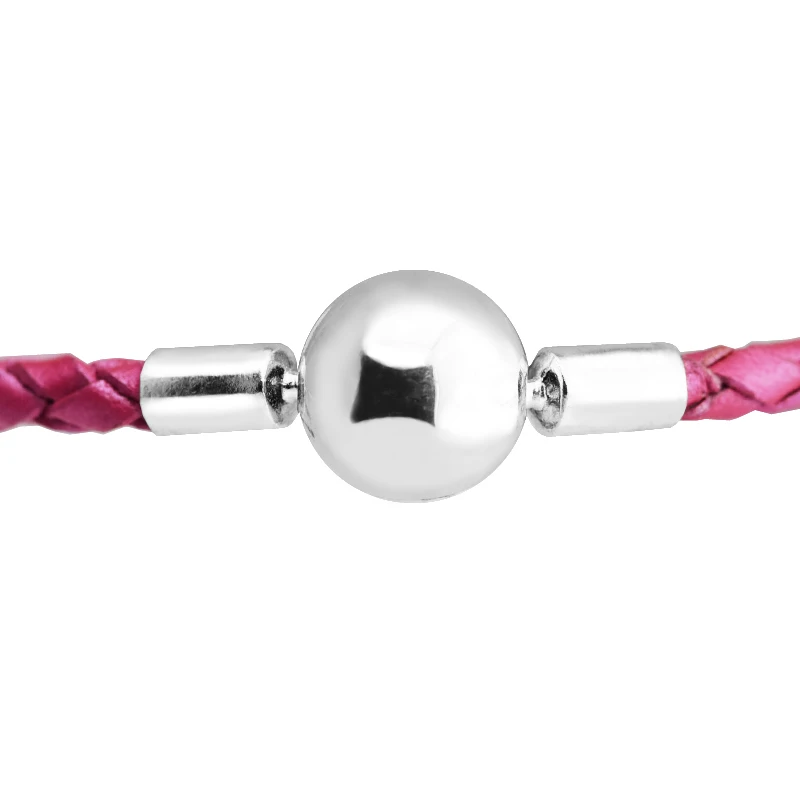 Rose Round Clasp Leather Bracelets 100% 925 Authentic Sterling Silver-Jewelry Free Shipping | Украшения и аксессуары