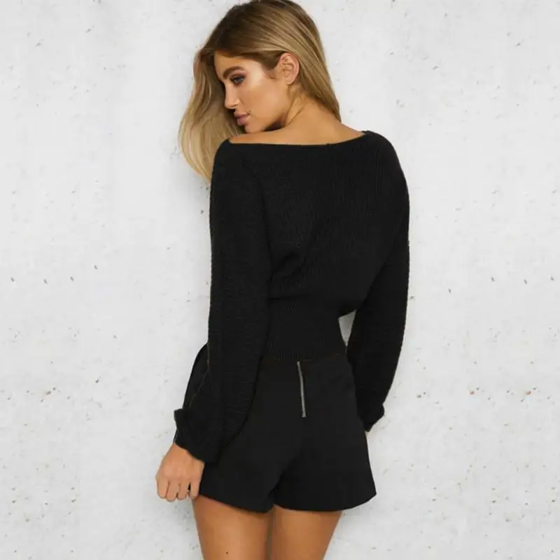 NFIVE бренд 2017 Женские однотонные свитера на шнуровке Европейский зимний свитер с