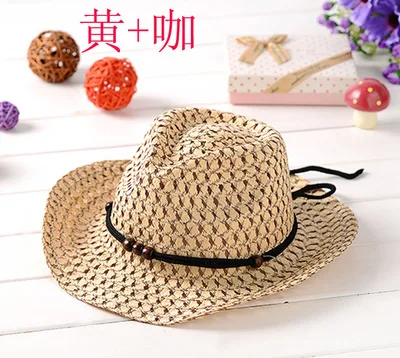Hand woven children's cowboy hat leisure jazz New fashion baby sun beach Kids summer cool straw hats cap | Детская одежда и
