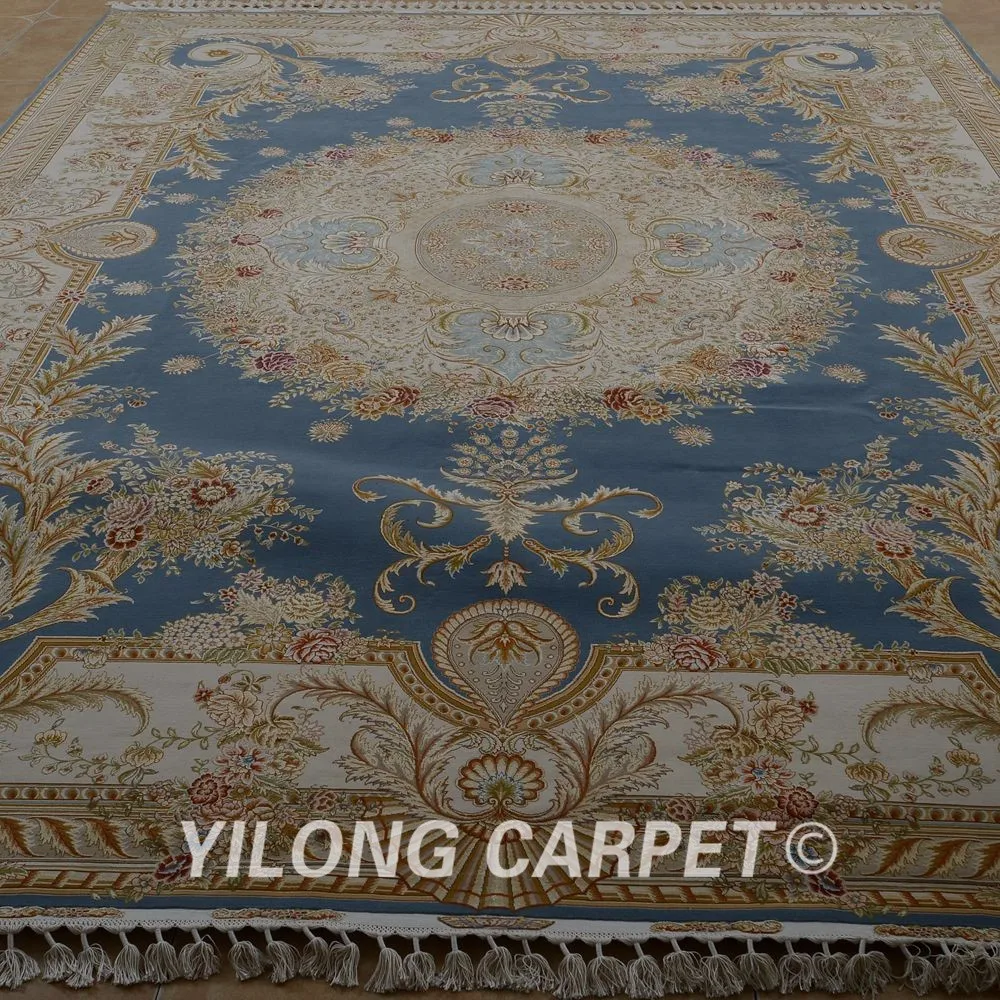 Yilong 8,3 'x11. 5' Топ турецкий ковёр из шелка и шерсти ручной работы Синий изысканный персидская шерсть ковер(1901