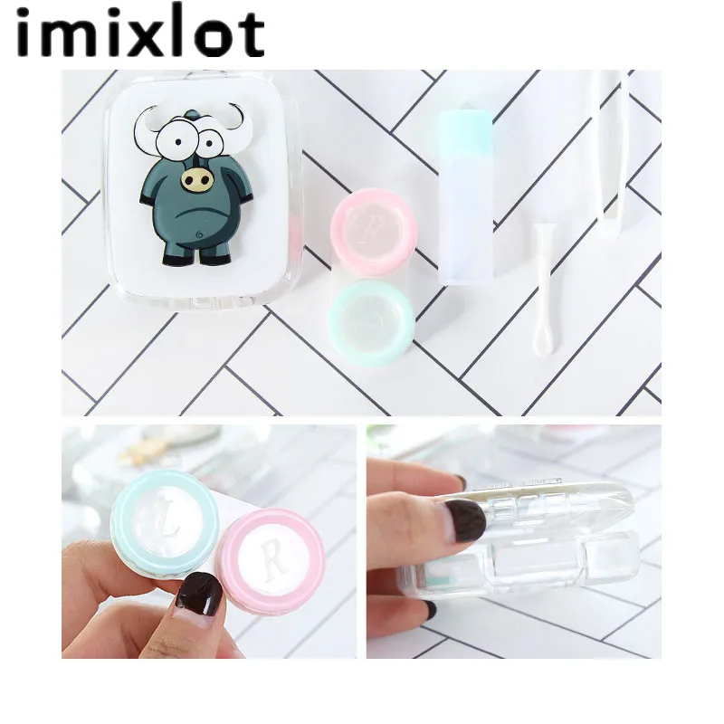IMIXLOT чехол с зеркальными контактными линзами с милыми животными для влюбленных Подарочная коробка для контактных линз