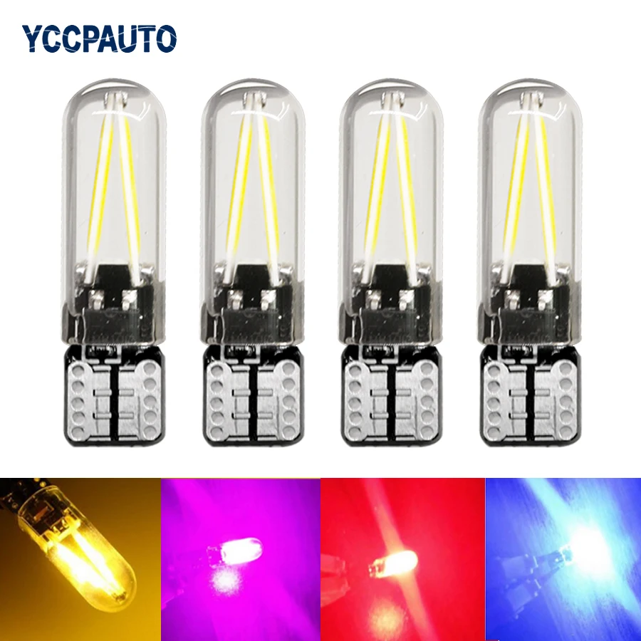 

YCCPAUTO 4Pcs T10 LED 194 168 W5W COB Filament Bulbs Glass 12v Car Side Marker Light Interior Dome Reading Lamp White 6000k 12v