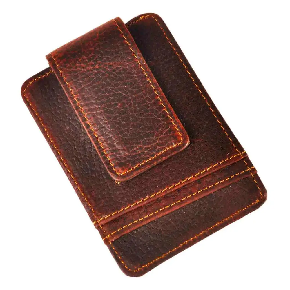 dark brown 2 Магнитный зажим для денег из натуральной кожи мужской подарочный кошелек отделение для фото и карточек чехол дизайн Удобный передний карман кошелек мужской 1058c - Цвет: dark brown 2