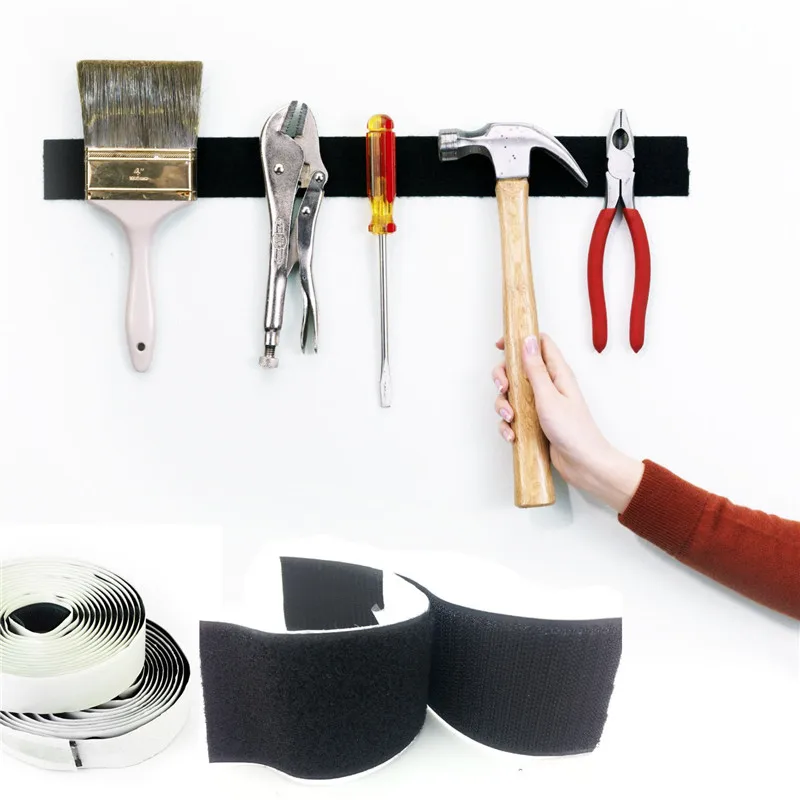 2 рулона черный прочный самоклеящийся крюк петля лента для крепления липкий 1 м|tape