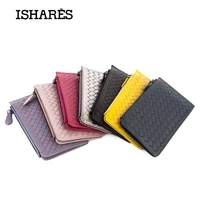 ishares fashion genuine leather women weave wallets card id holders colors zipper credit card holder purses is6015