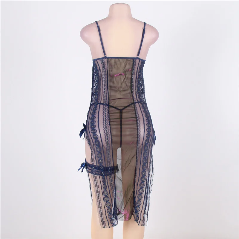 Синее прозрачное длинное вечернее платье Babydoll сексуальное женское белье Большие