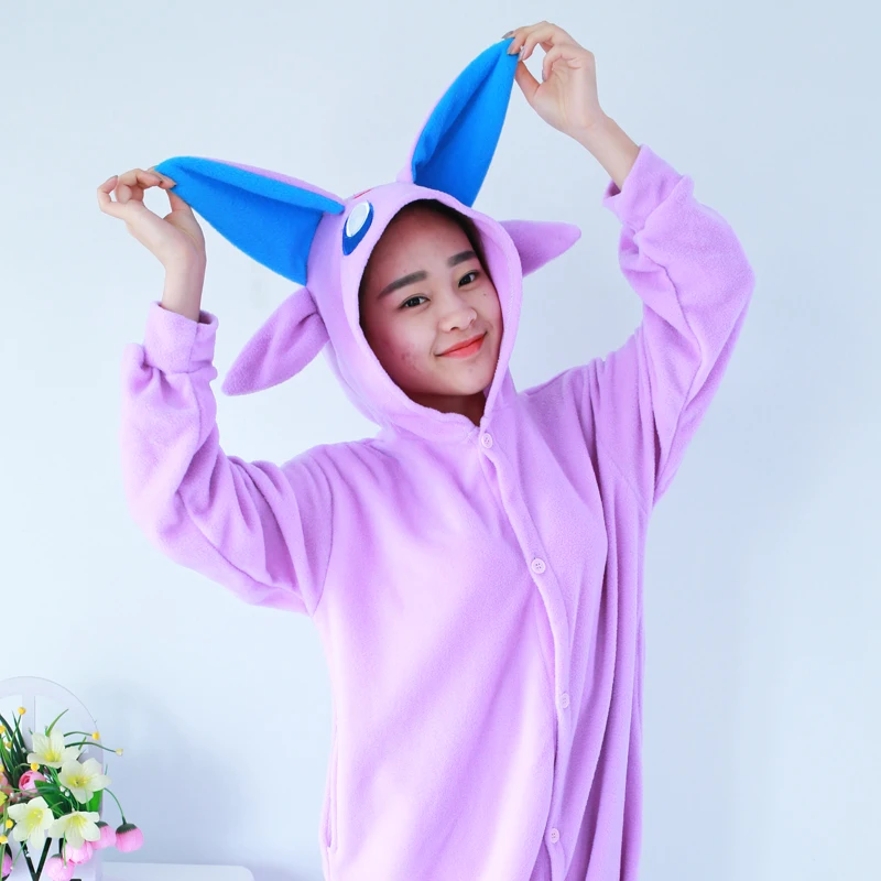 Флис аниме фиолетовый Espeon Пижама для взрослых унисекс Onesie Косплэй пижамы