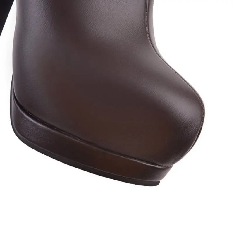 Taoffen Women'S Over Knee High Fashion Boots The Heel Motorcycle Round Toe Zipper Winter Size 34-43 | Обувь