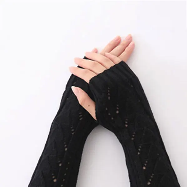 

Newly 1Pair Women Winter Long Gloves Knitted Fingerless Gloves Half Hollow Arm Sleeves Guantes Mujer m99