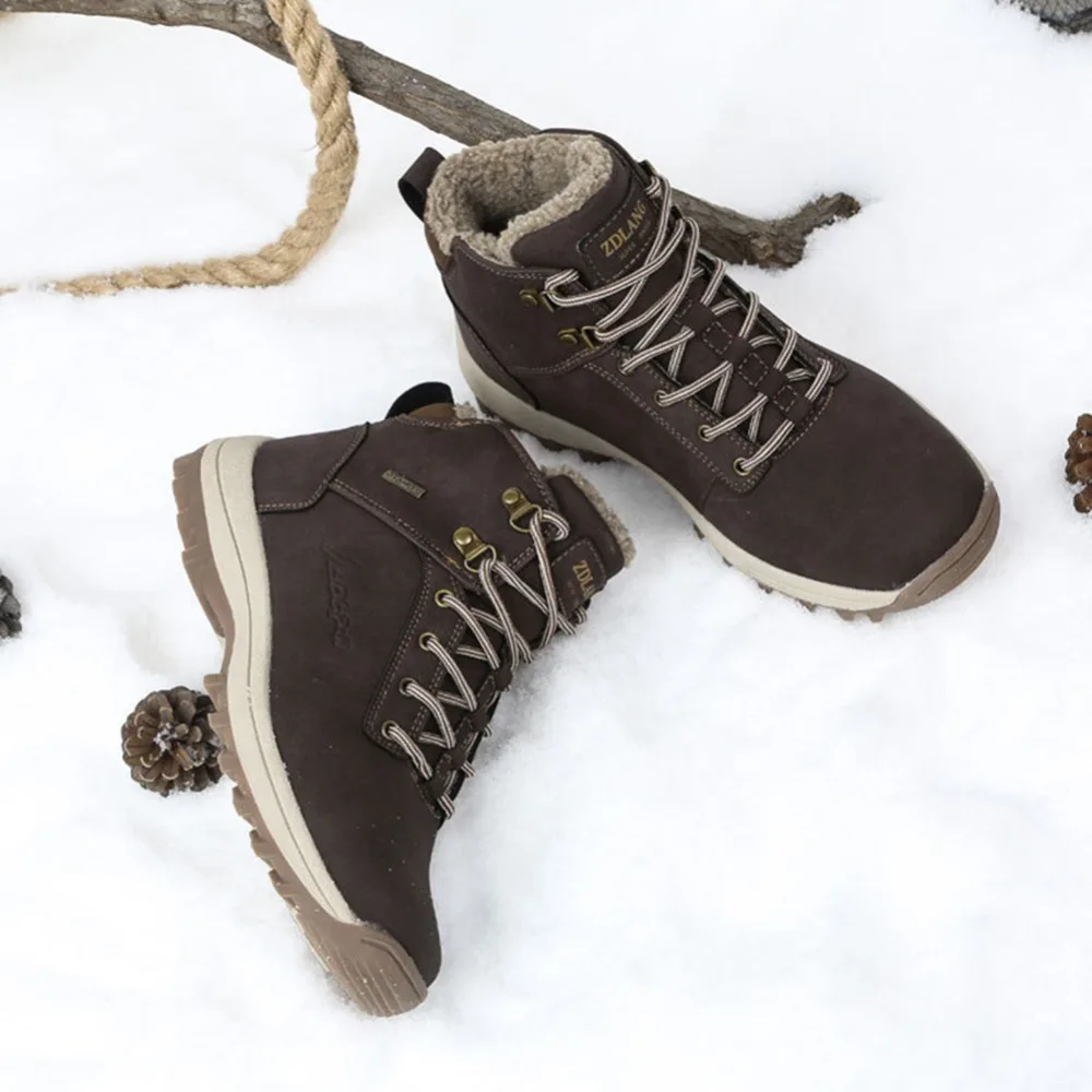 Мужские и женские зимние ботинки водонепроницаемая кожаная теплая Уличная обувь