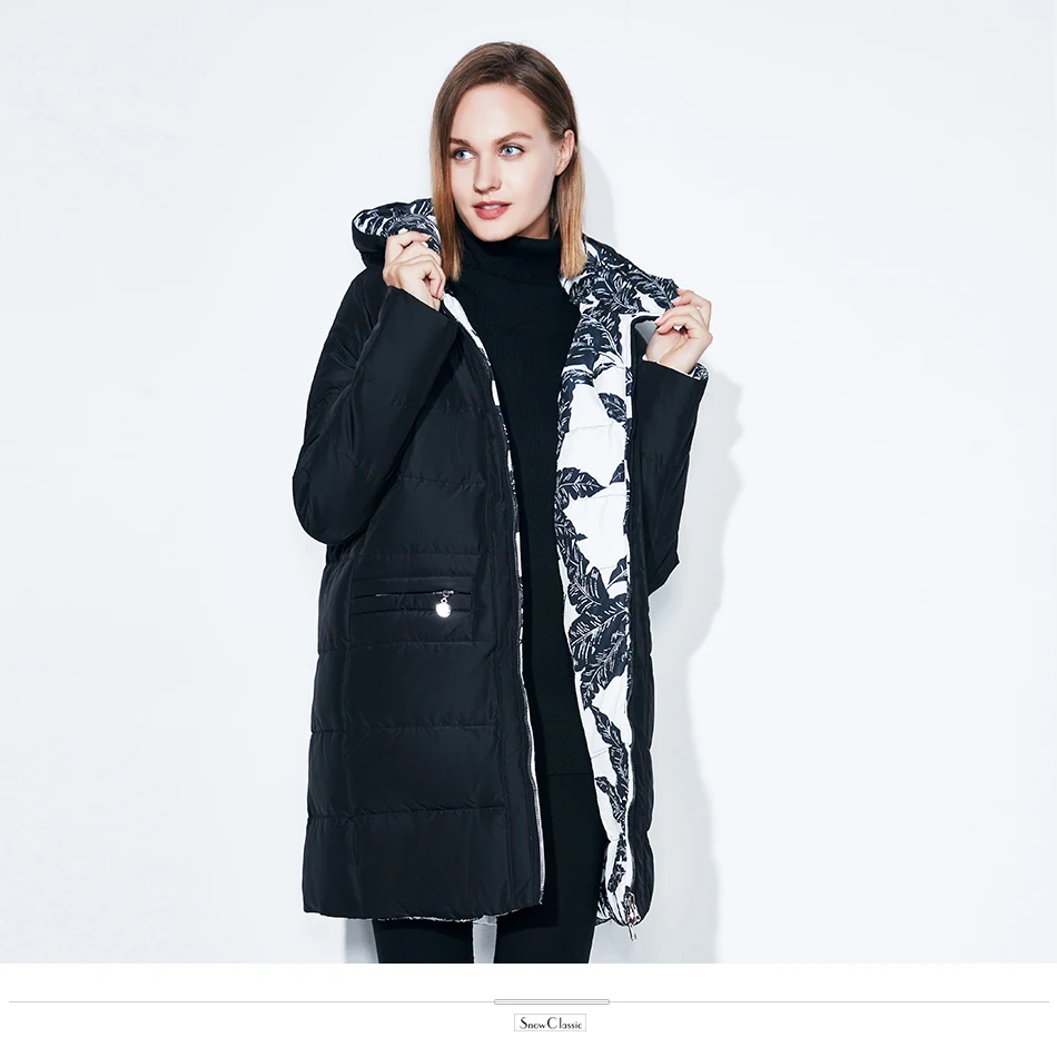 Fashionabl зимняя куртка женские большие размеры 7XL принт парка обе стороны можно носить пальто хлопковые одежда теплые куртки snowclassi