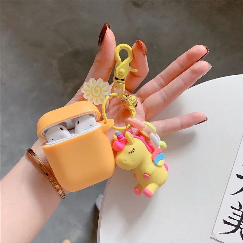 Style 1 Candy Pink Case For Apple Airpods With Keychain Cute Duck Unicorn Silicone Bluetooth Earphone Cover Cartoon Headphones Case Box - Цвет: Style 1