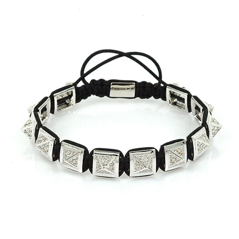 Известные мужские браслеты Квадратные Стальные Бусины микро белые кристаллы из