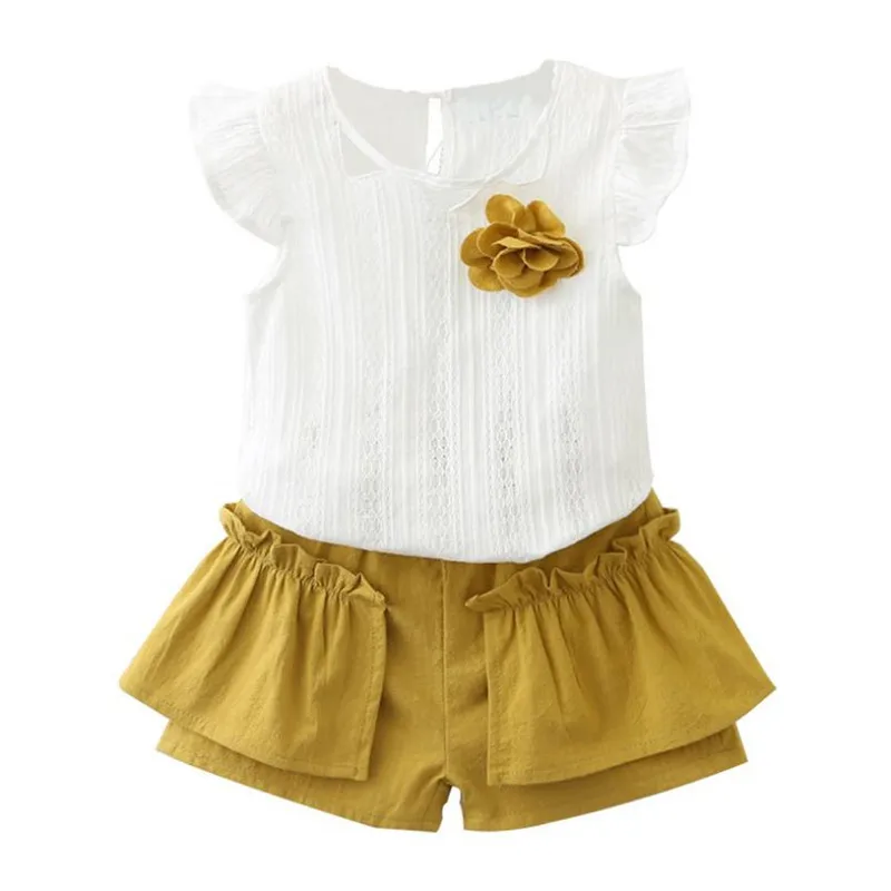 

2019 New Summer Toddler Girls Clothes Set Lovely Baby Round Collar Sleeveless Tops+Shorts 2pc Princess Outfits Suits For 2-7Yrs