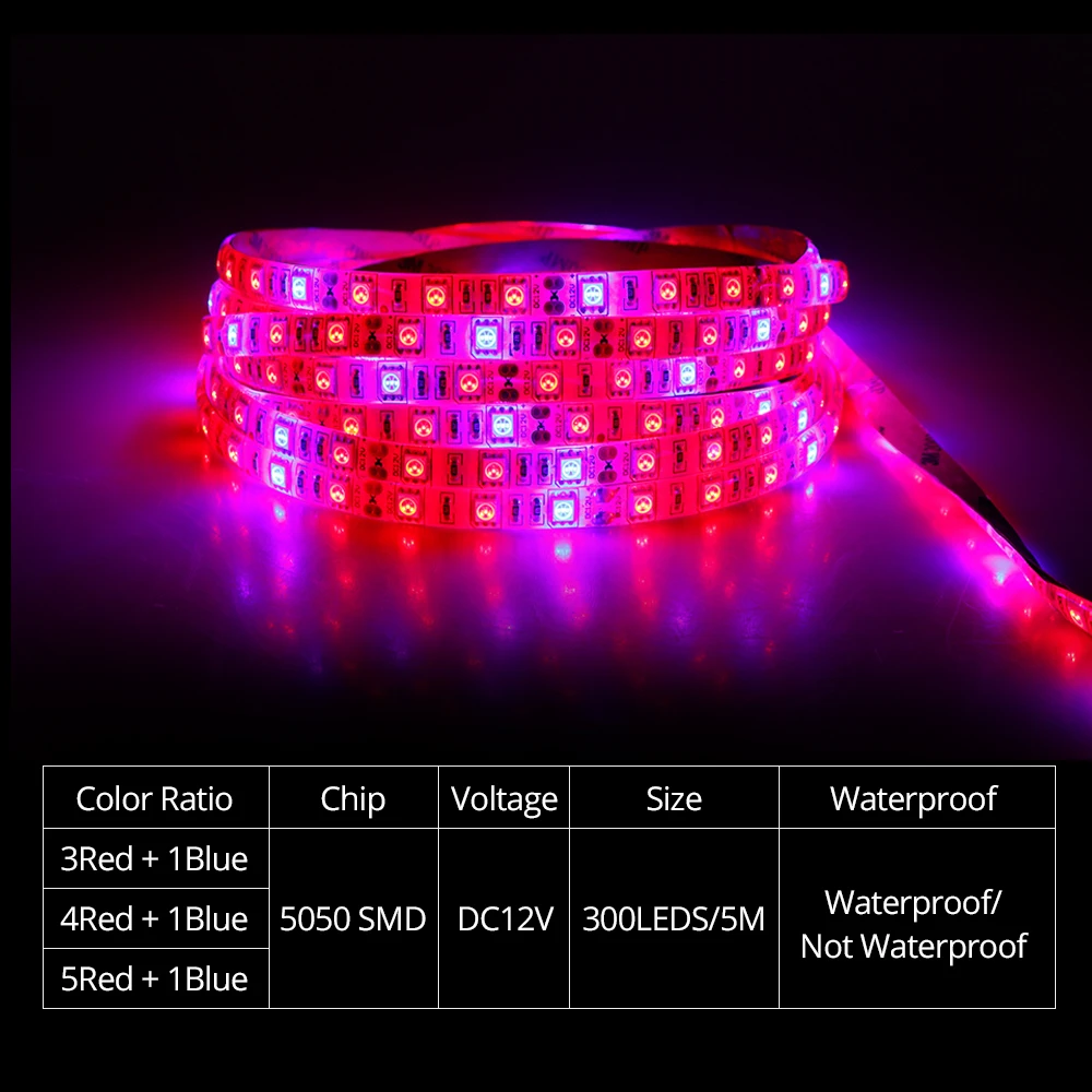 Полный спектр LED фитолампы полосы света 5 м 300 светодиодов 5050 Grow Lights Fitolampy для