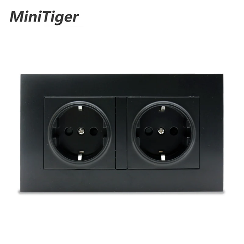 146 Black Socket Minitiger Высокое качество Золотой ПК стены Мощность Двойной разъем заземлен, 16A стандарт ЕС электрическая двойная розетка 146 мм* 86 мм - Тип: 146 Black Socket
