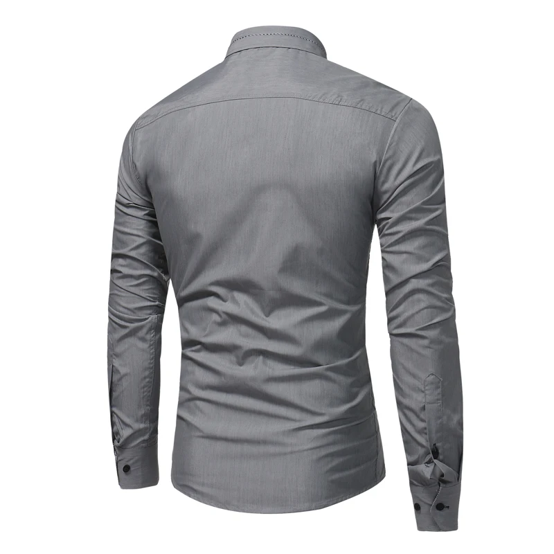 Brand 2018 Fashion Male Shirt Long-Sleeves Tops Solid Color High Quality Mens Dress Shirts Slim Men | Мужская одежда