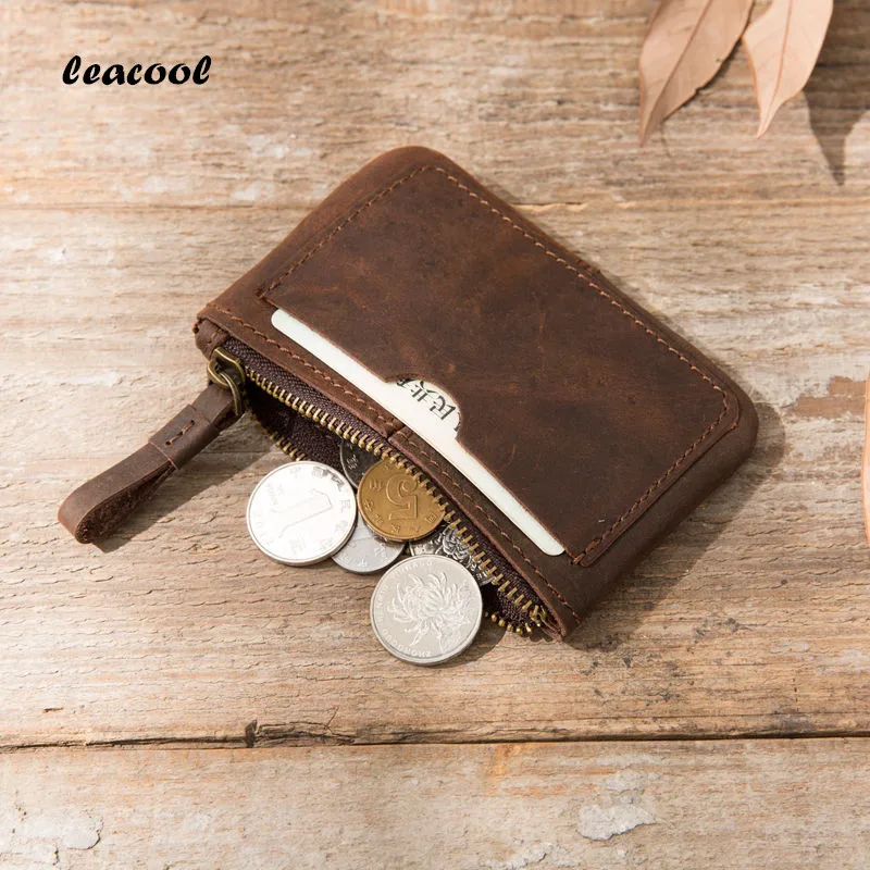Мужской винтажный кошелек LEACOOL из натуральной кожи на молнии | Багаж и сумки