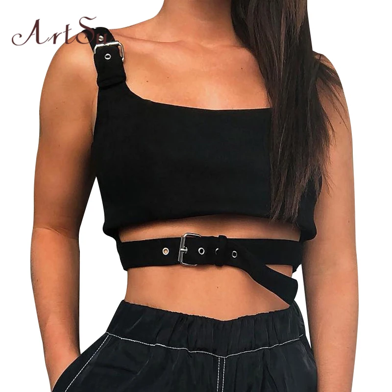 

ArtSu Black Tank Top Women Fashion Top Sleeveless Short Top Crop Mujer Bralette Casual Camisole Sexy Clothes ASVE20409