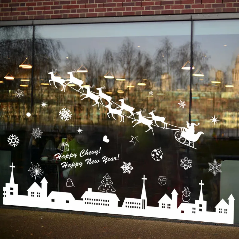 

2020 NEW Christmas Snowflakes Reindeer Wall Stickers Vinyl DIY Wall Decals For Shop glass window Decoration stickers