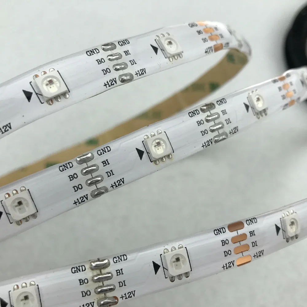 WS2815 DC12V прибор приемно-полноцветный RGB светодиодный полосы; 5 м/катушка; 30 светодиодный s/60 Светодиодный s/m; белый/черный pcb; водонепроницаемый в силиконовое покрытие; IP65