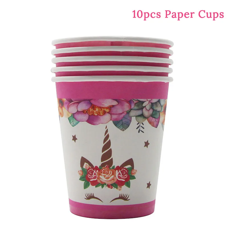 10pcs paper cups Декоративная скатерть в виде единорога на день рождения, бумажные салфетки, тарелки, подставка для кекса, детский душ, декоративные принадлежности для тематической вечеринки - Цвет: 10pcs paper cups