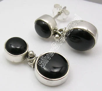 BLACK ONYX Chanti Международный серебряный Кабошон красный гранат 2 драгоценных камней красивые шпильки почтовые серьги - Окраска металла: BLACK ONYX