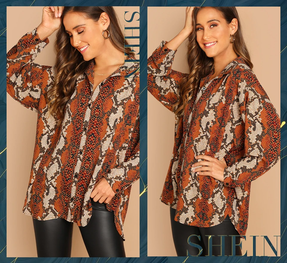 SHEIN Блуза С Змеиным Принтом, Рубашка С Длинным Рукавом И Животным Принтом