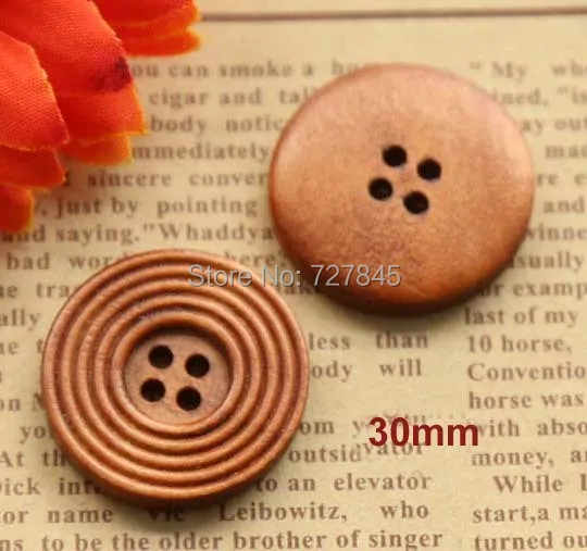 30 мм Коричневые круглые деревянные пуговицы для одежды из дерева оптовая продажа
