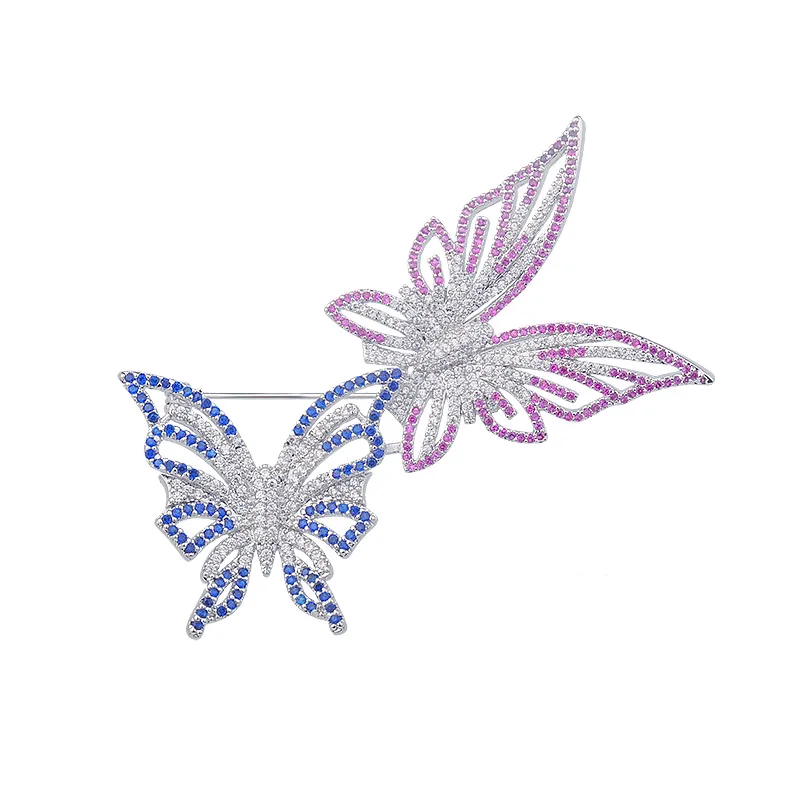YAN MEI Siamese Butterfly Brooches Silver Plated Zirconia Corsage Breastpin Lapel Pins Fashion Jewelry Accessories GLX0176 | Украшения и