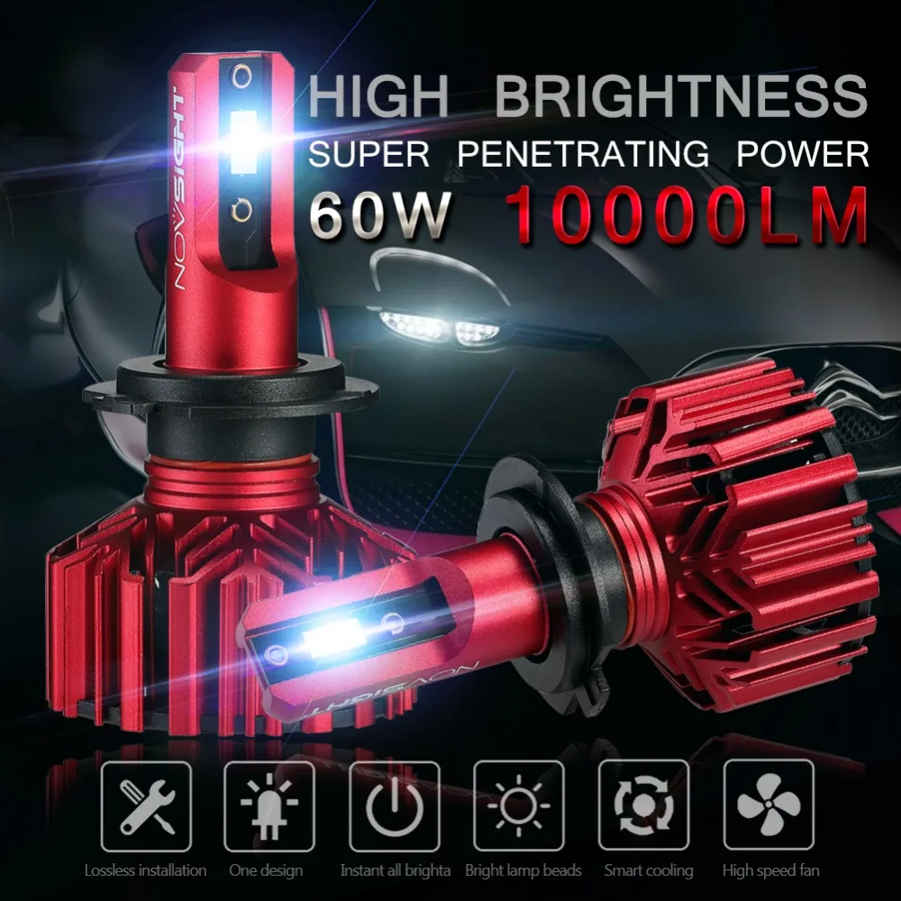 NOVSIGHT автомобильный головной светильник, лампы H7 светодиодный 60 Вт 10000лм Автомобильный светодиодный H7 налобный фонарь 6000K светильник для ford sierra