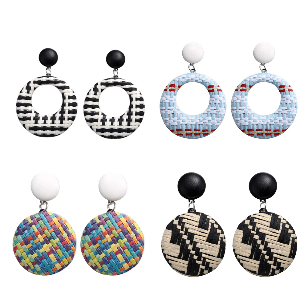 Poputton несколько круглые богемные деревянные серьги из ротанга для женщин модные