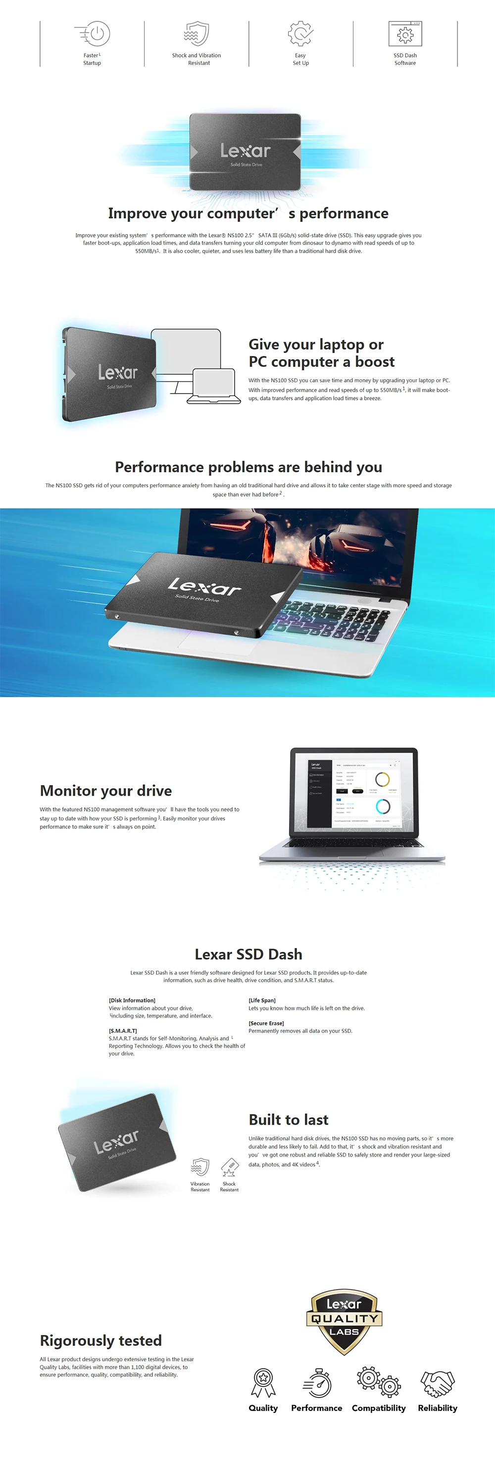 Lexar NS100 SSD 120 ГБ 240 ГБ SATA III 2,5 дюйма Внутренний твердотельный накопитель 256 Гб жесткий диск HD SSD для ноутбука ПК